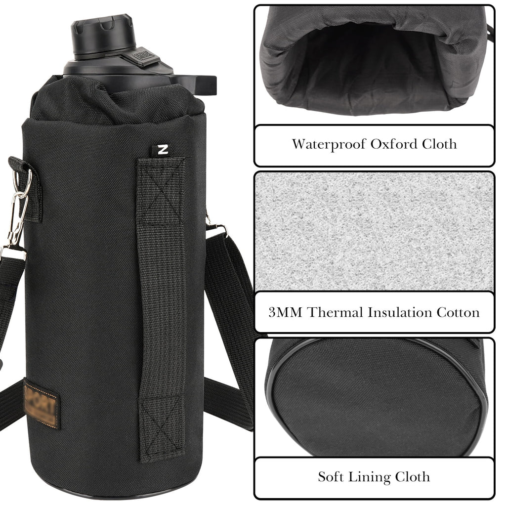 Linkidea Sports Water Bottle Carrier with Strap Compatible with Nalgene Sustain Tritan 48oz, CamelBak Chute Mag 50oz, Thick Waterbottle Cooler Bag Holder Shoulder Strap, Black C216G