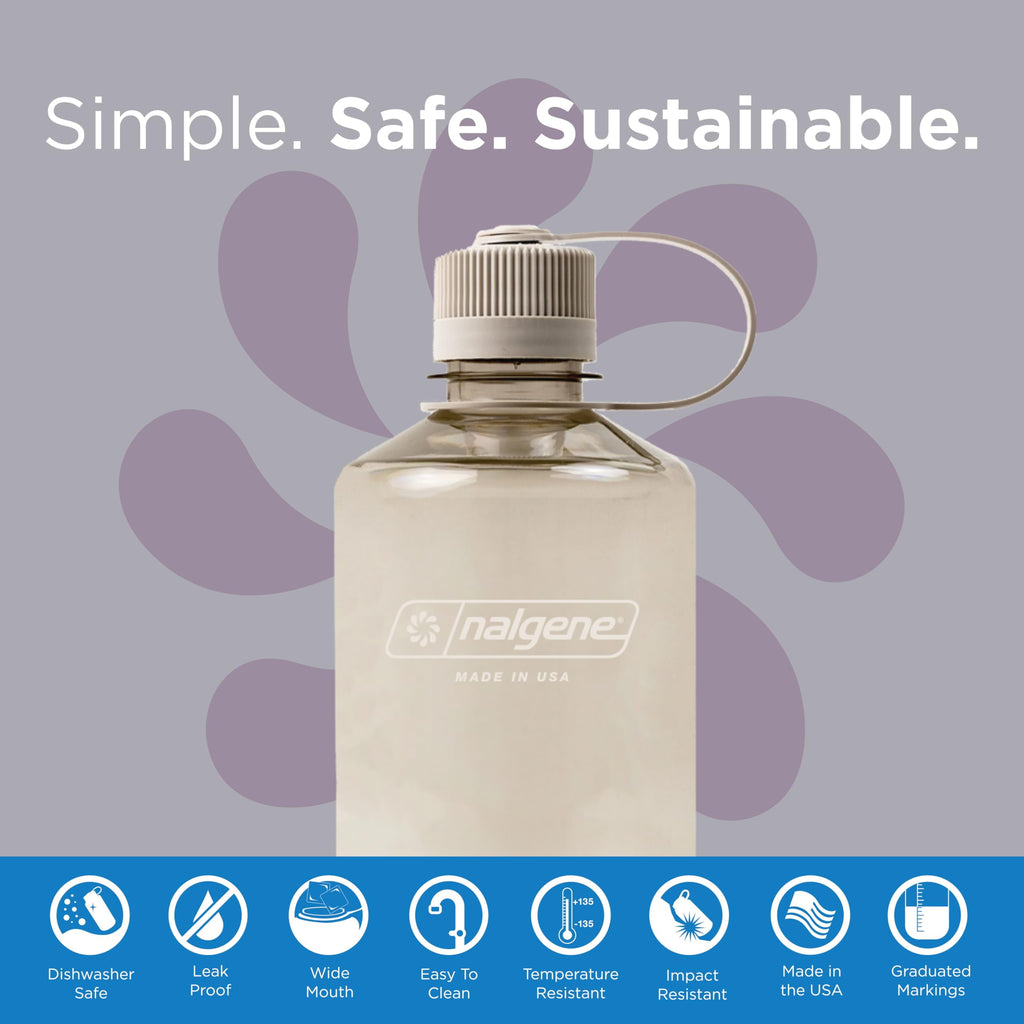 Nalgene Sustain Tritan BPA-Free Water Bottle Made with Material Derived from 50% Plastic Waste (using ISCC certified mass balance), 32 OZ, Narrow Mouth, Cotton C157K