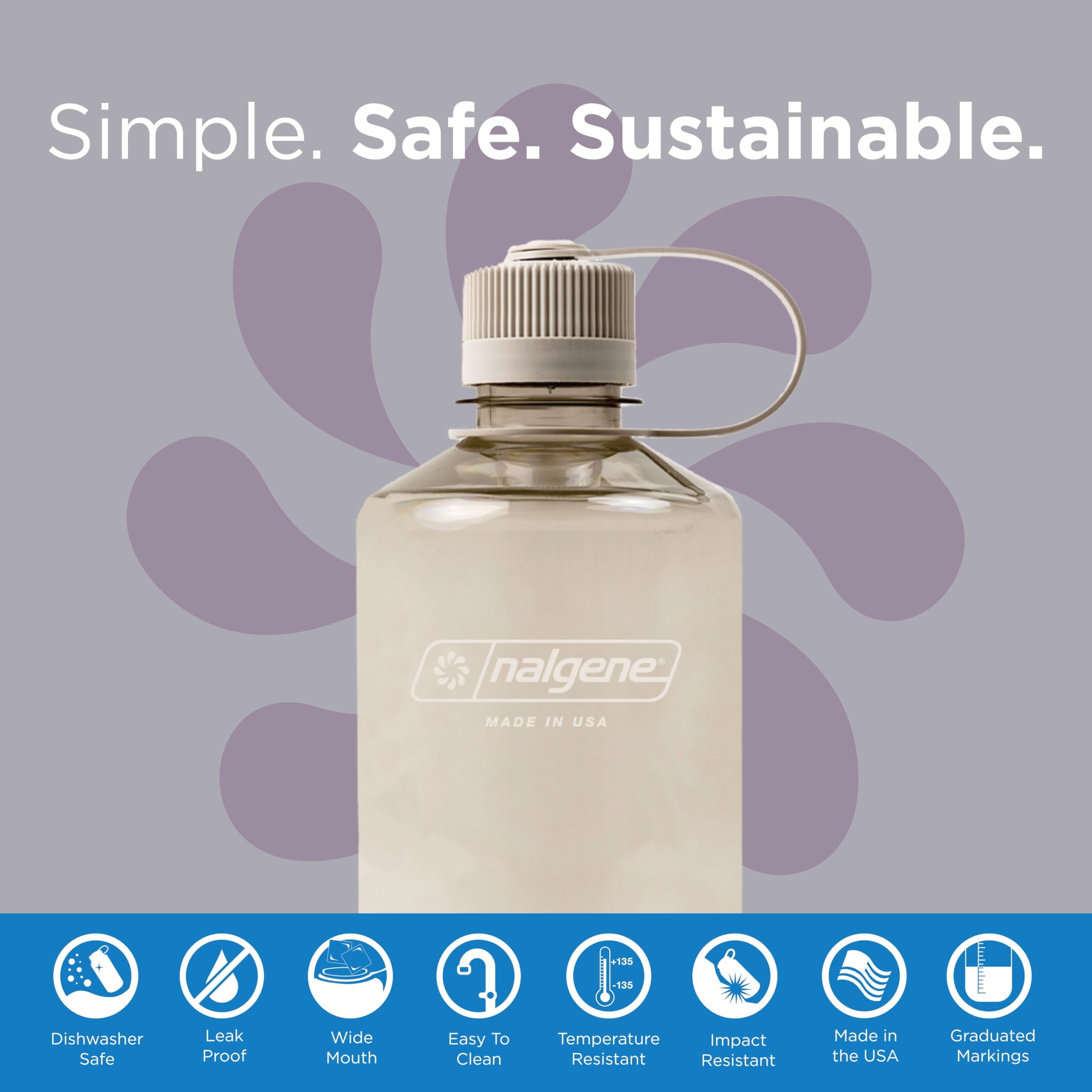 Nalgene Sustain Tritan BPA-Free Water Bottle Made with Material Derived from 50% Plastic Waste (using ISCC certified mass balance), 32 OZ, Narrow Mouth, Cotton C157K