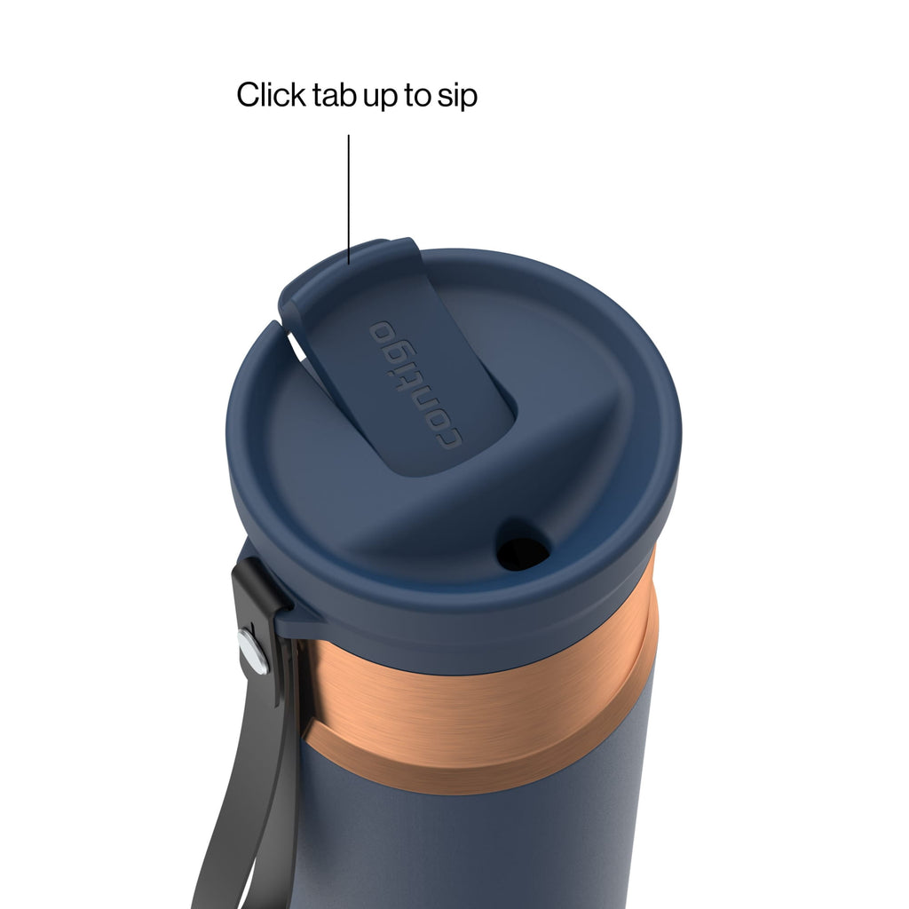 Contigo SnapSeal Leakproof Stainless Steel Reusable Water Bottle with Carrying Strap, Dark Blue/Bronze, 24 oz C024M