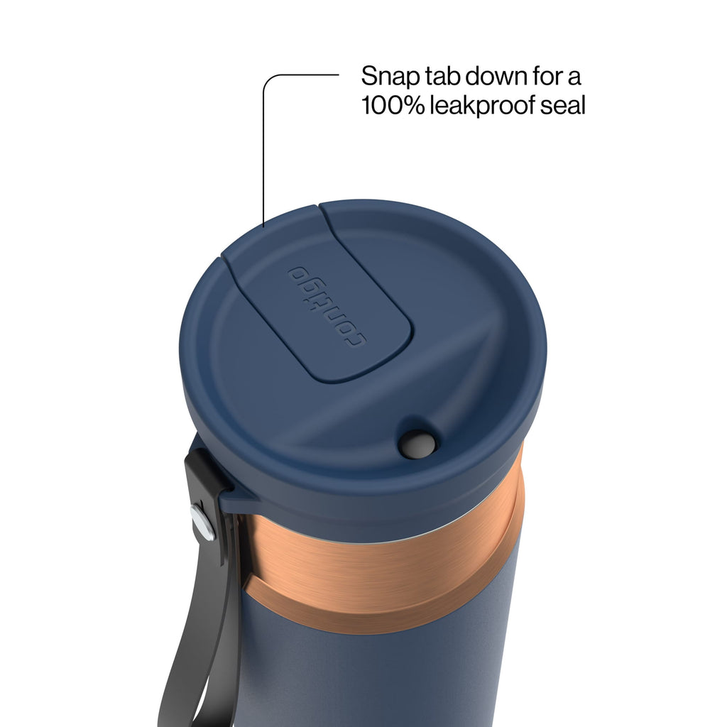 Contigo SnapSeal Leakproof Stainless Steel Reusable Water Bottle with Carrying Strap, Dark Blue/Bronze, 24 oz C024M