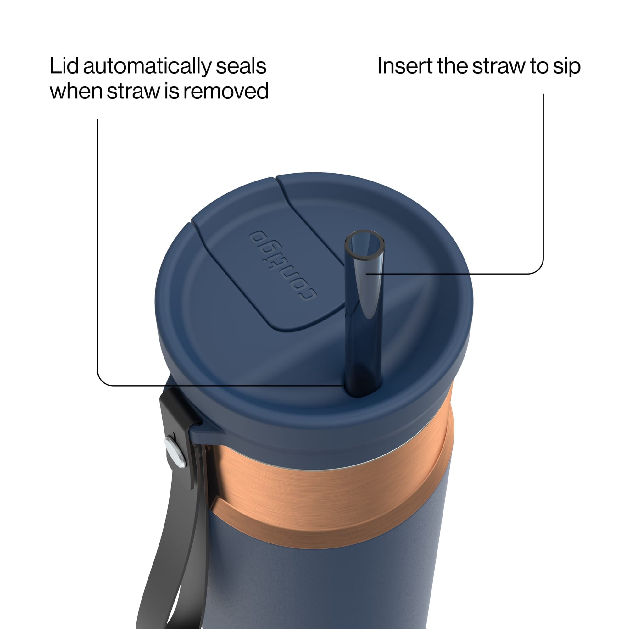 Contigo SnapSeal Leakproof Stainless Steel Reusable Water Bottle with Carrying Strap, Dark Blue/Bronze, 24 oz C024M
