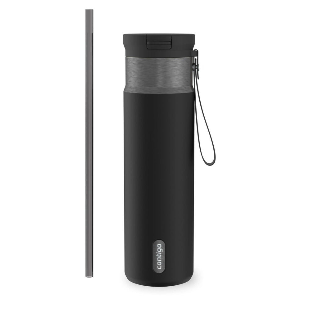 Contigo SnapSeal Leakproof Stainless Steel Reusable Water Bottle with Carrying Strap, Dark Blue/Bronze, 24 oz C024M