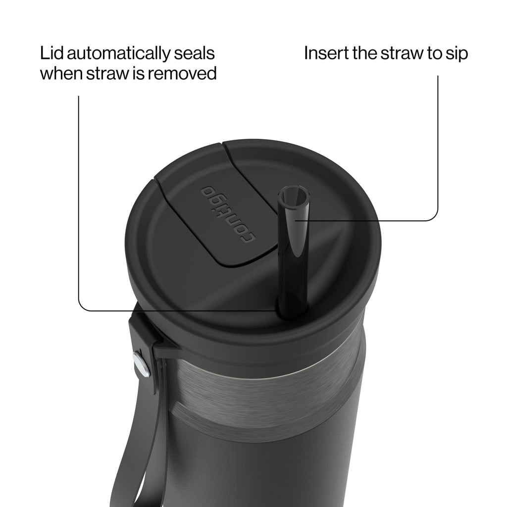 Contigo SnapSeal Leakproof Stainless Steel Reusable Water Bottle with Carrying Strap, Dark Blue/Bronze, 24 oz C024M