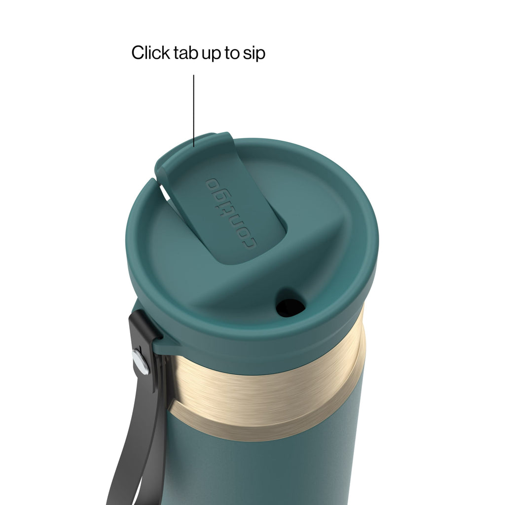 Contigo SnapSeal Leakproof Stainless Steel Reusable Water Bottle with Carrying Strap, Dark Blue/Bronze, 24 oz C024M