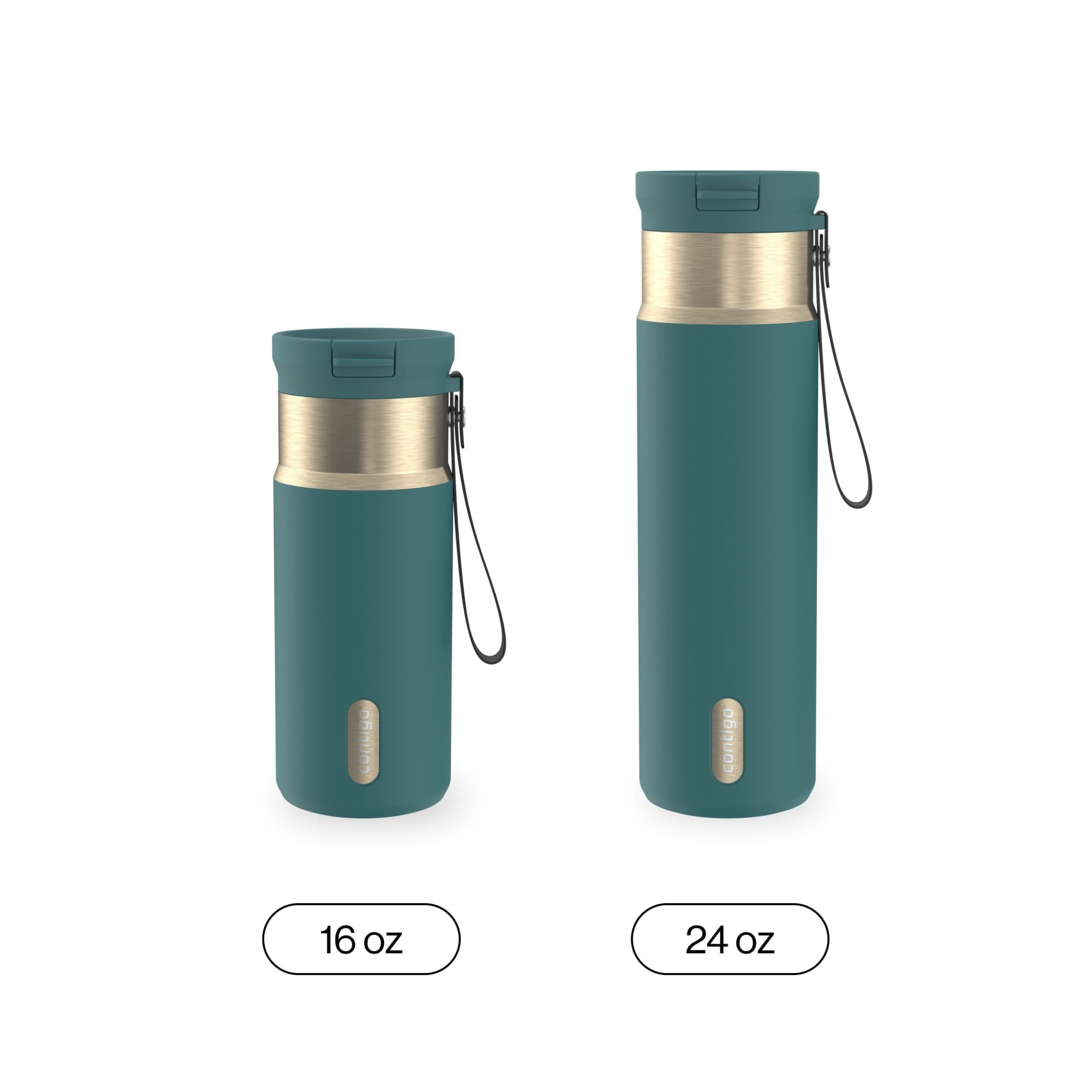 Contigo SnapSeal Leakproof Stainless Steel Reusable Water Bottle with Carrying Strap, Dark Blue/Bronze, 24 oz C024M