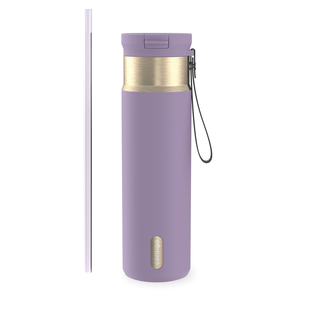 Contigo SnapSeal Leakproof Stainless Steel Reusable Water Bottle with Carrying Strap, Dark Blue/Bronze, 24 oz C024M