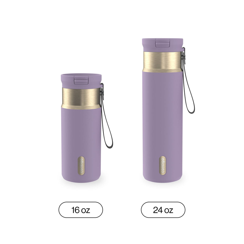 Contigo SnapSeal Leakproof Stainless Steel Reusable Water Bottle with Carrying Strap, Dark Blue/Bronze, 24 oz C024M