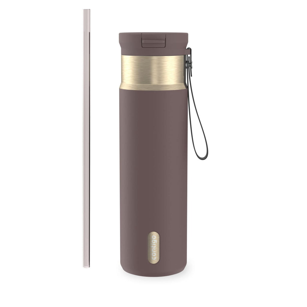 Contigo SnapSeal Leakproof Stainless Steel Reusable Water Bottle with Carrying Strap, Dark Blue/Bronze, 24 oz C024M