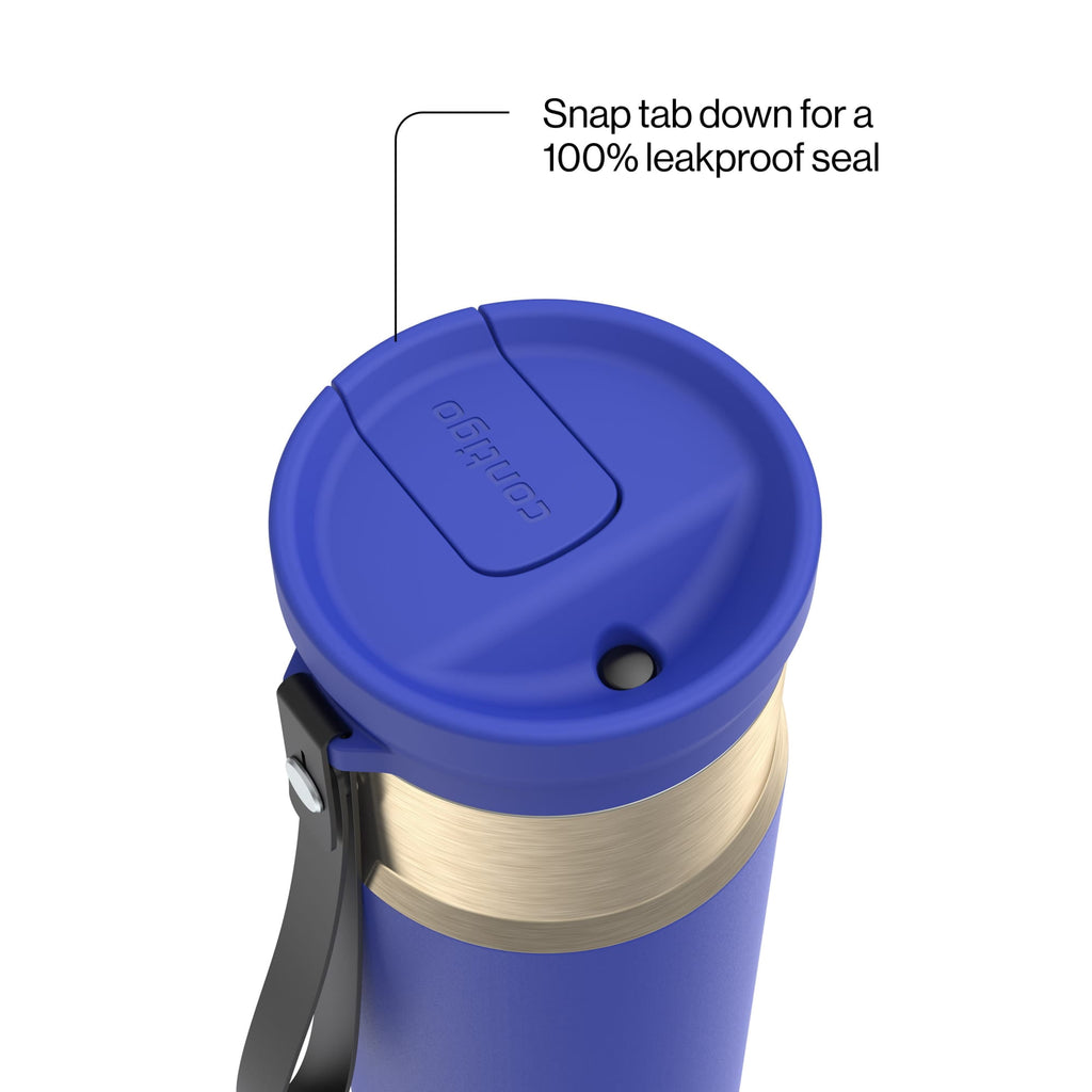 Contigo SnapSeal Leakproof Stainless Steel Reusable Water Bottle with Carrying Strap, Dark Blue/Bronze, 24 oz C024M