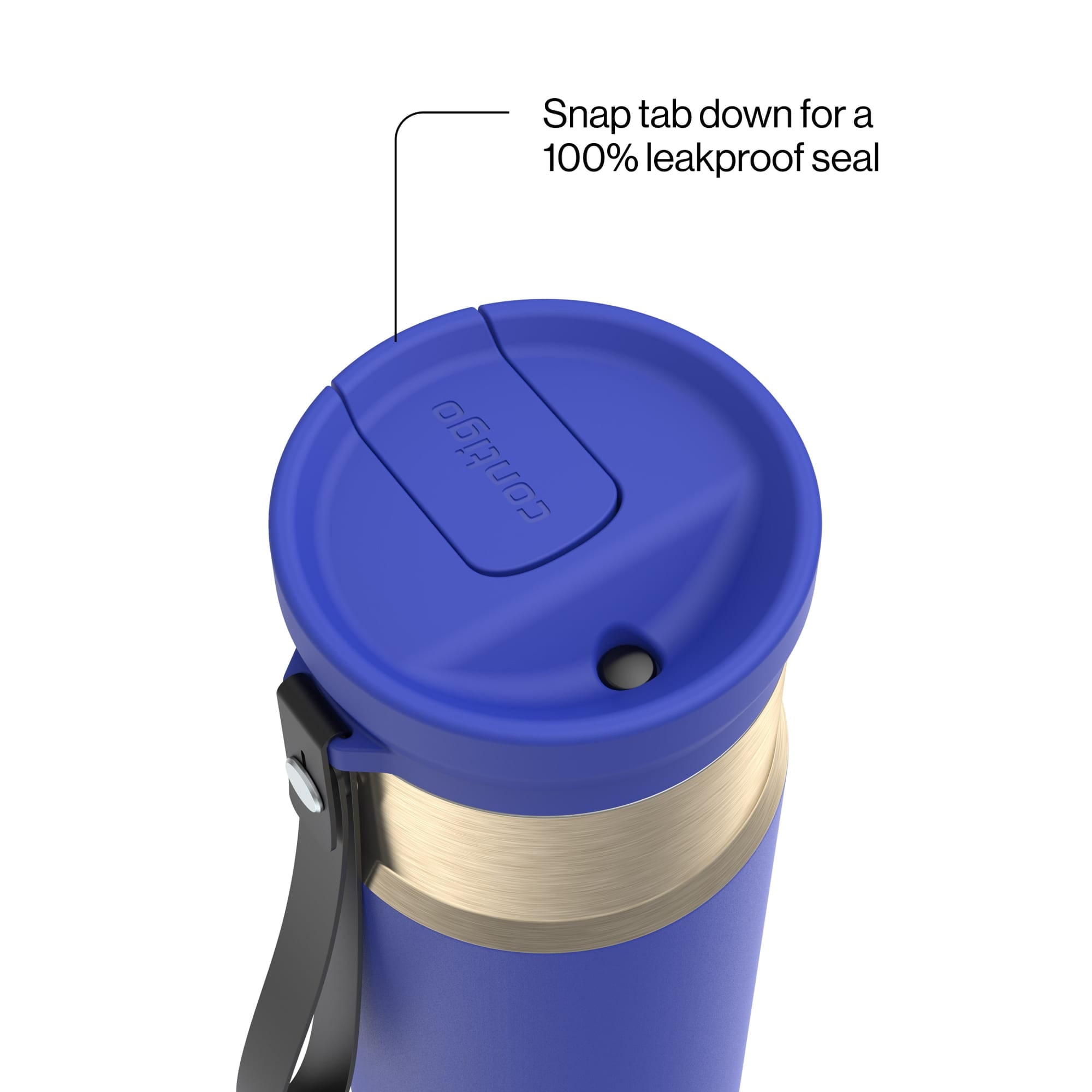 Contigo SnapSeal Leakproof Stainless Steel Reusable Water Bottle with Carrying Strap, Dark Blue/Bronze, 24 oz C024M