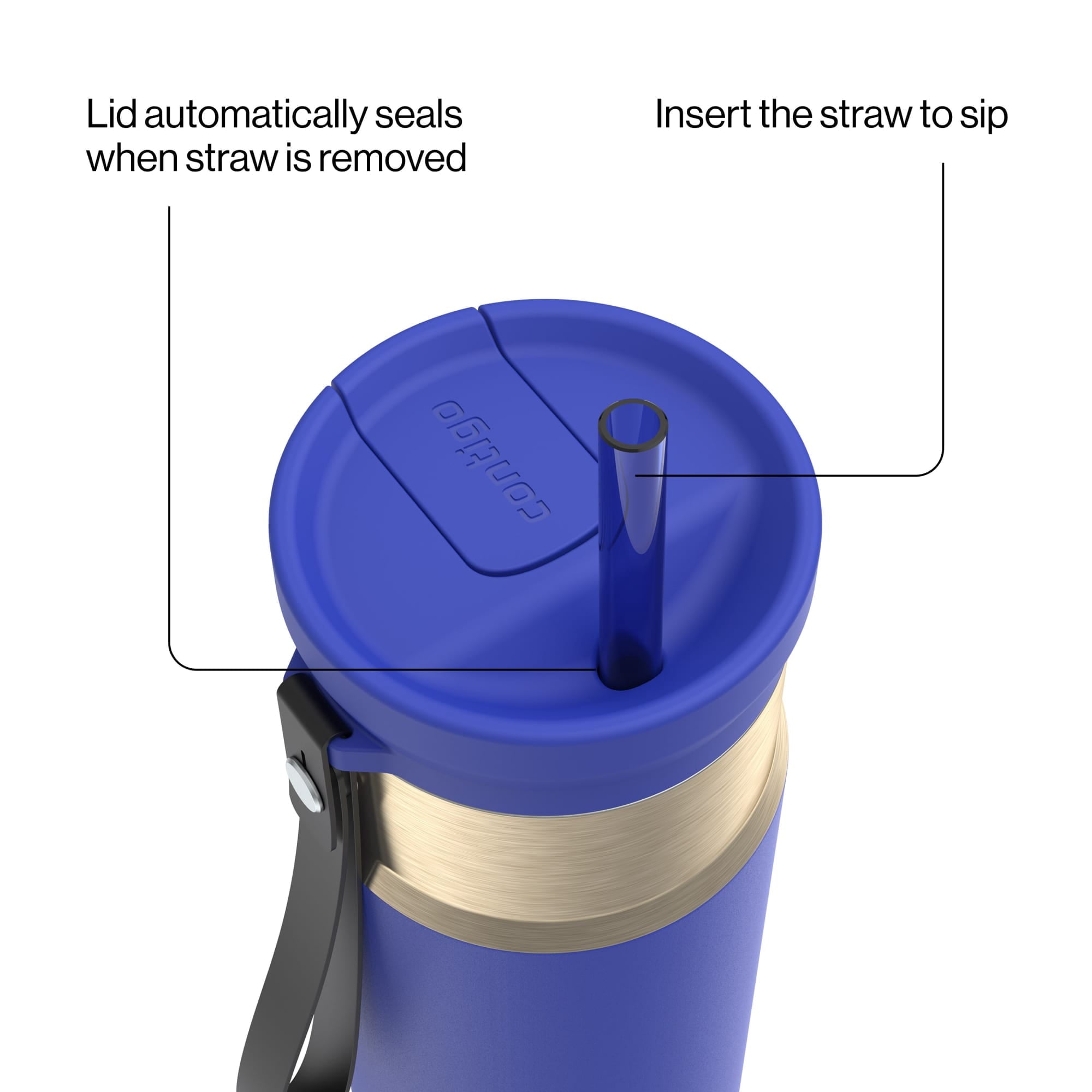 Contigo SnapSeal Leakproof Stainless Steel Reusable Water Bottle with Carrying Strap, Dark Blue/Bronze, 24 oz C024M