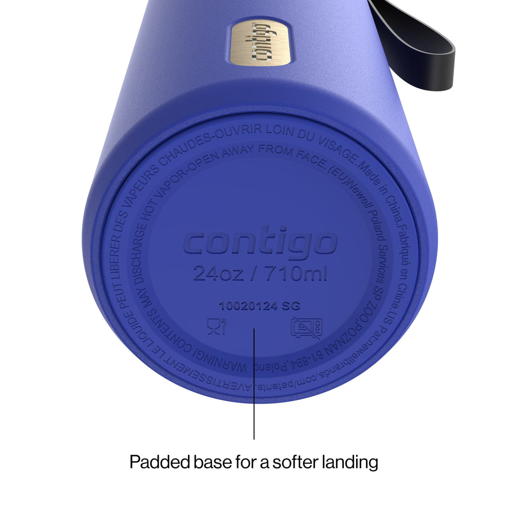 Contigo SnapSeal Leakproof Stainless Steel Reusable Water Bottle with Carrying Strap, Dark Blue/Bronze, 24 oz C024M