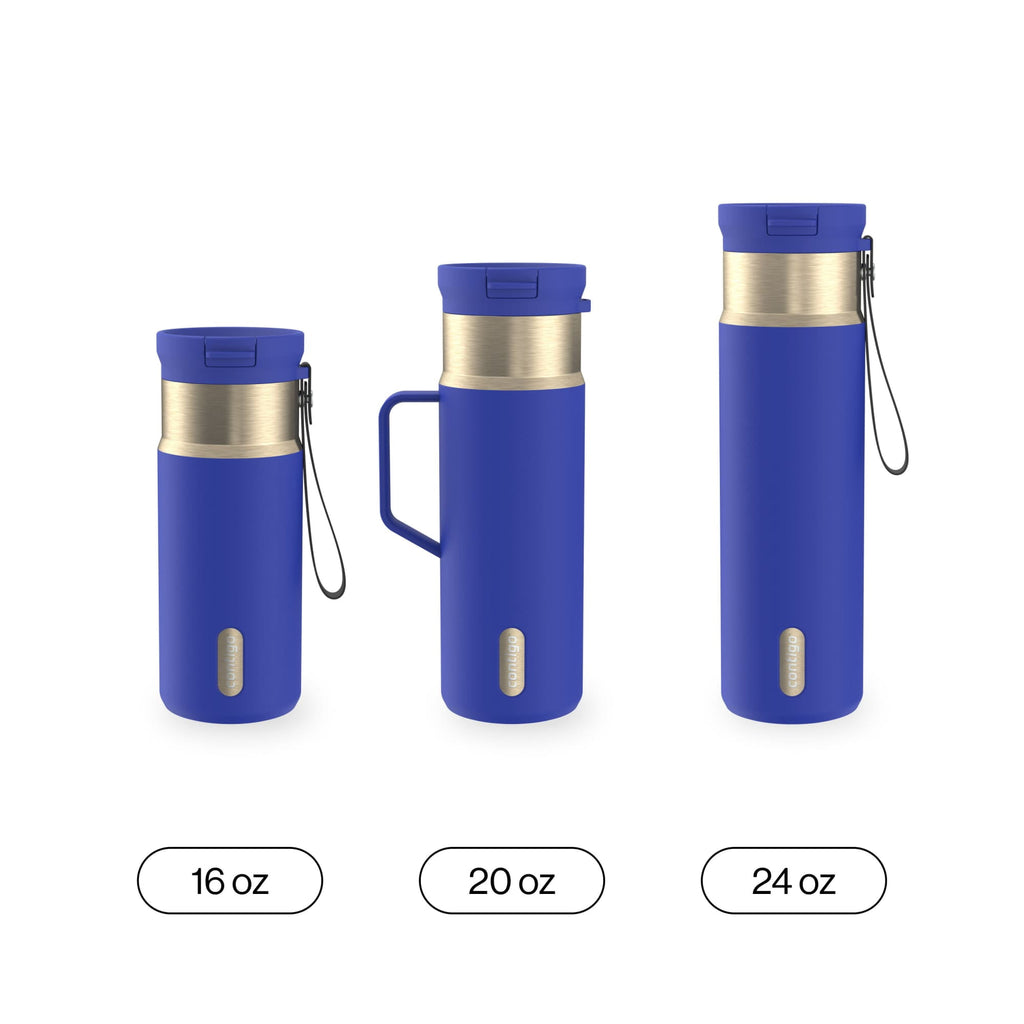 Contigo SnapSeal Leakproof Stainless Steel Reusable Water Bottle with Carrying Strap, Dark Blue/Bronze, 24 oz C024M