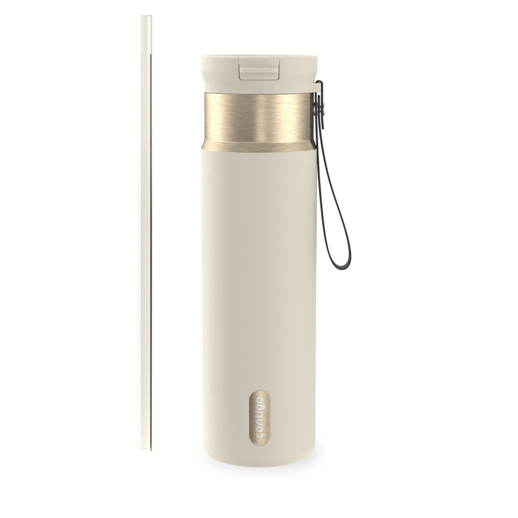 Contigo SnapSeal Leakproof Stainless Steel Reusable Water Bottle with Carrying Strap, Dark Blue/Bronze, 24 oz C024M