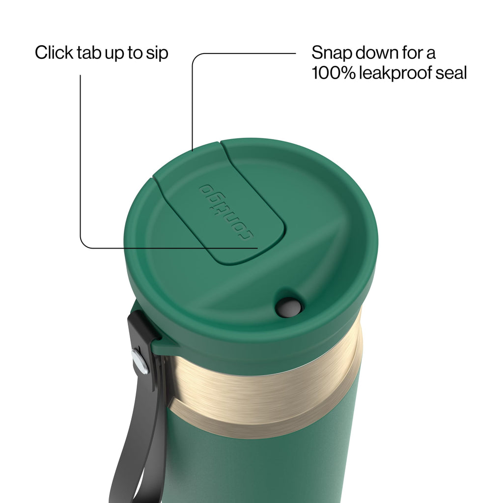 Contigo SnapSeal Leakproof Stainless Steel Reusable Water Bottle with Carrying Strap, Dark Blue/Bronze, 24 oz C024M