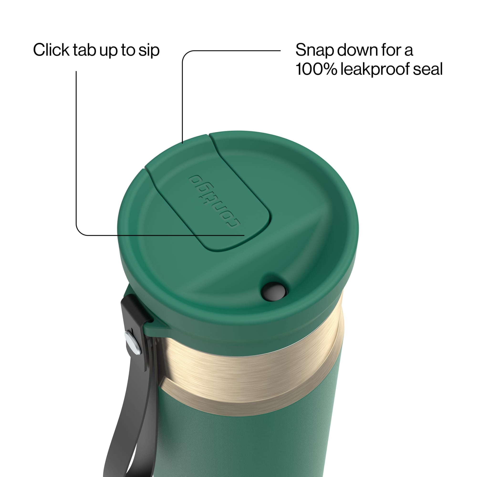 Contigo SnapSeal Leakproof Stainless Steel Reusable Water Bottle with Carrying Strap, Dark Blue/Bronze, 24 oz C024M
