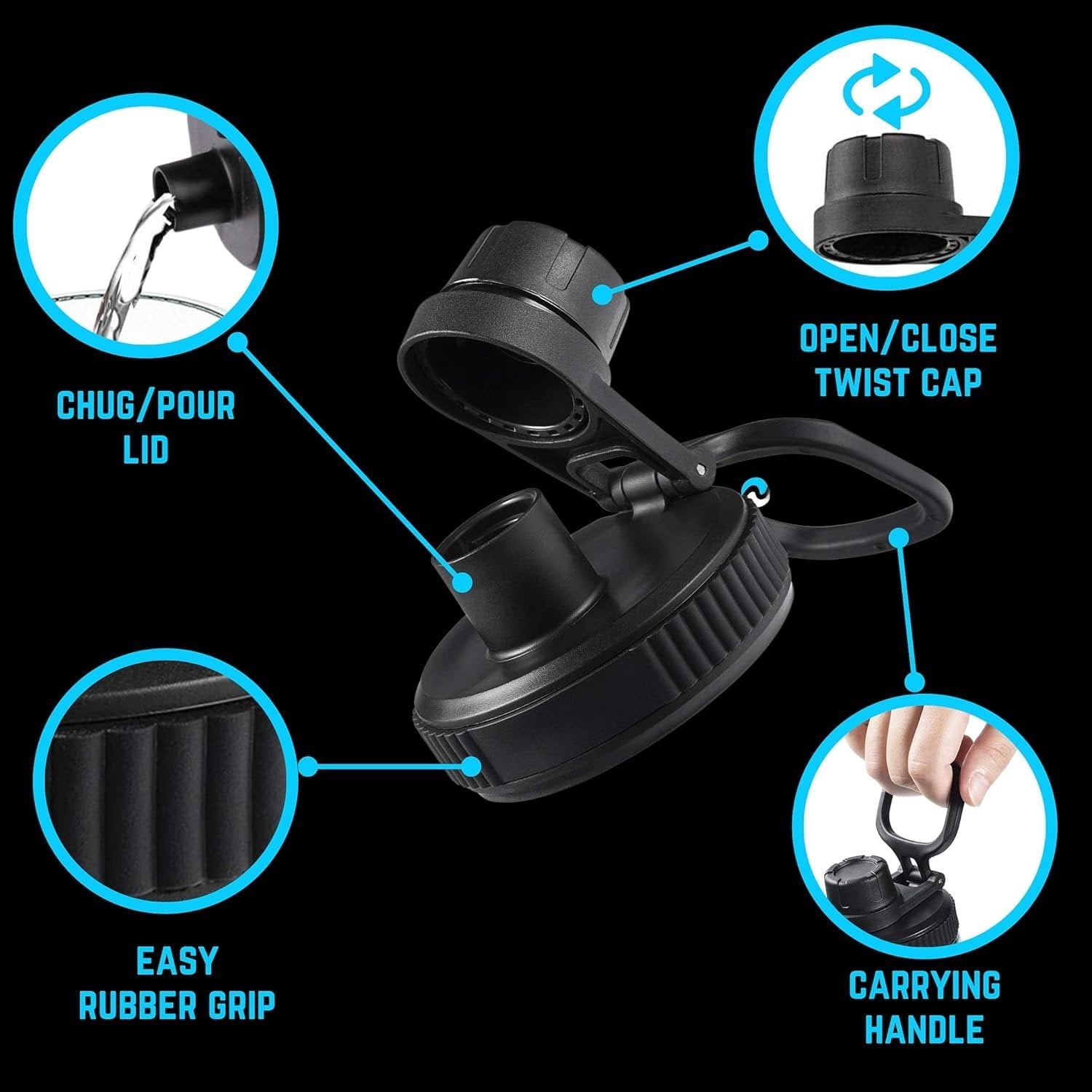 Hydraflow Wide Mouth Spout Twist Chug Nalgene Replacement Lid | Compatible with Nalgene 32 oz Wide Mouth Lid, Hydroflask &amp; Many  Top Water Bottle Brands Sizes 12 16 18 20 32 40 64 Oz C207X