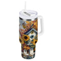 30 oz Insulated Stainless Steel Tumbler Double Wall Stainless Steel Tumbler with 2-Way Drinking Birdhouses with Sunflowers C474V