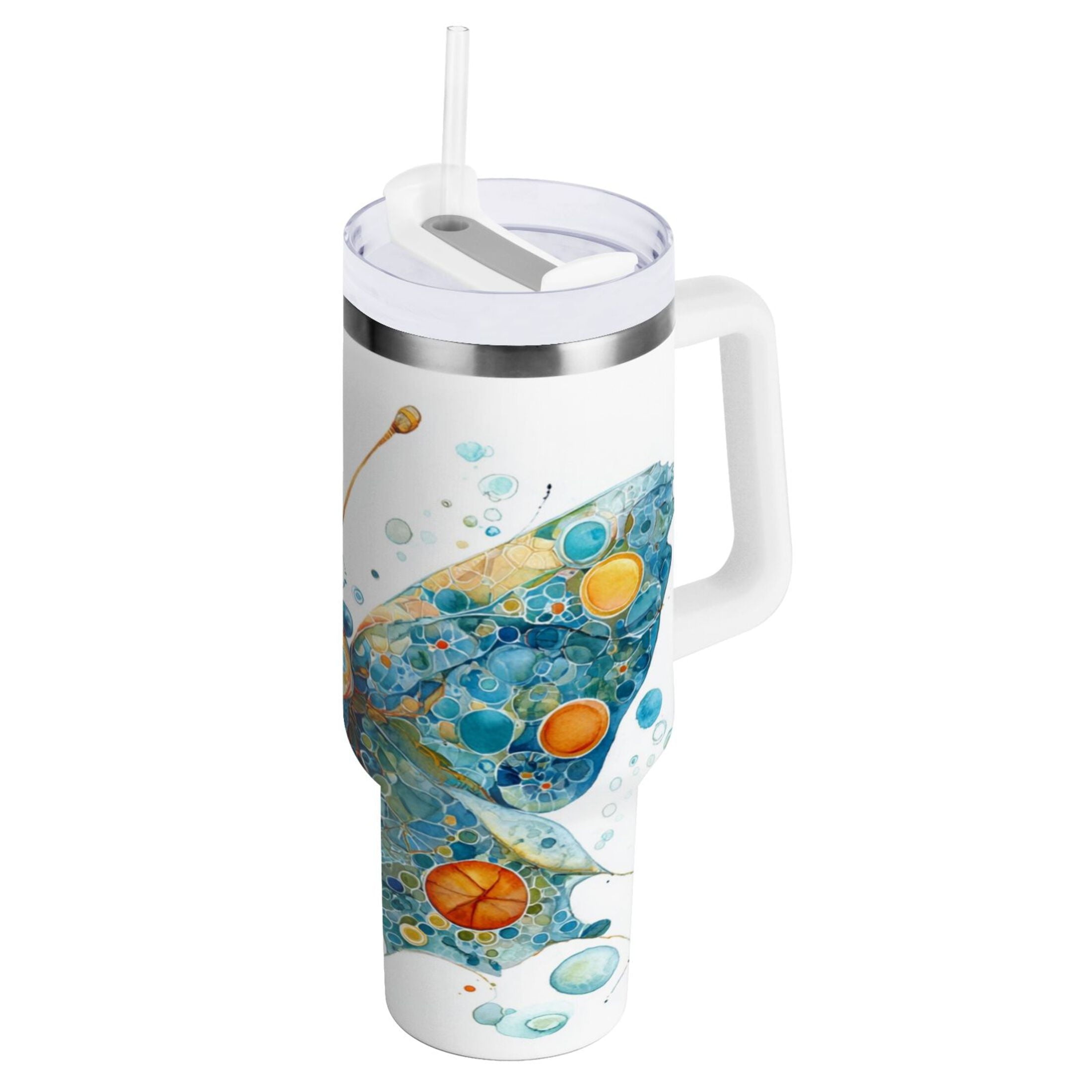 40 oz Insulated Stainless Steel Tumbler Double Wall Stainless Steel Tumbler with 2-Way Drinking Intricately Butterfly C484J