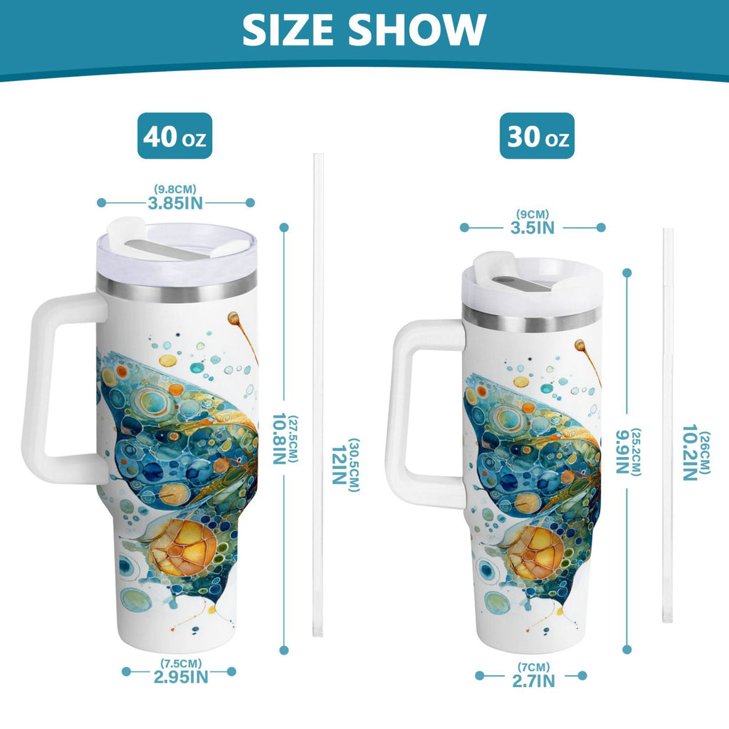 40 oz Insulated Stainless Steel Tumbler Double Wall Stainless Steel Tumbler with 2-Way Drinking Intricately Butterfly C484J