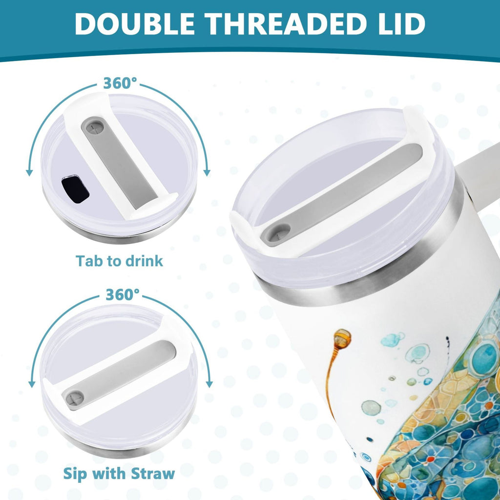 40 oz Insulated Stainless Steel Tumbler Double Wall Stainless Steel Tumbler with 2-Way Drinking Intricately Butterfly C484J