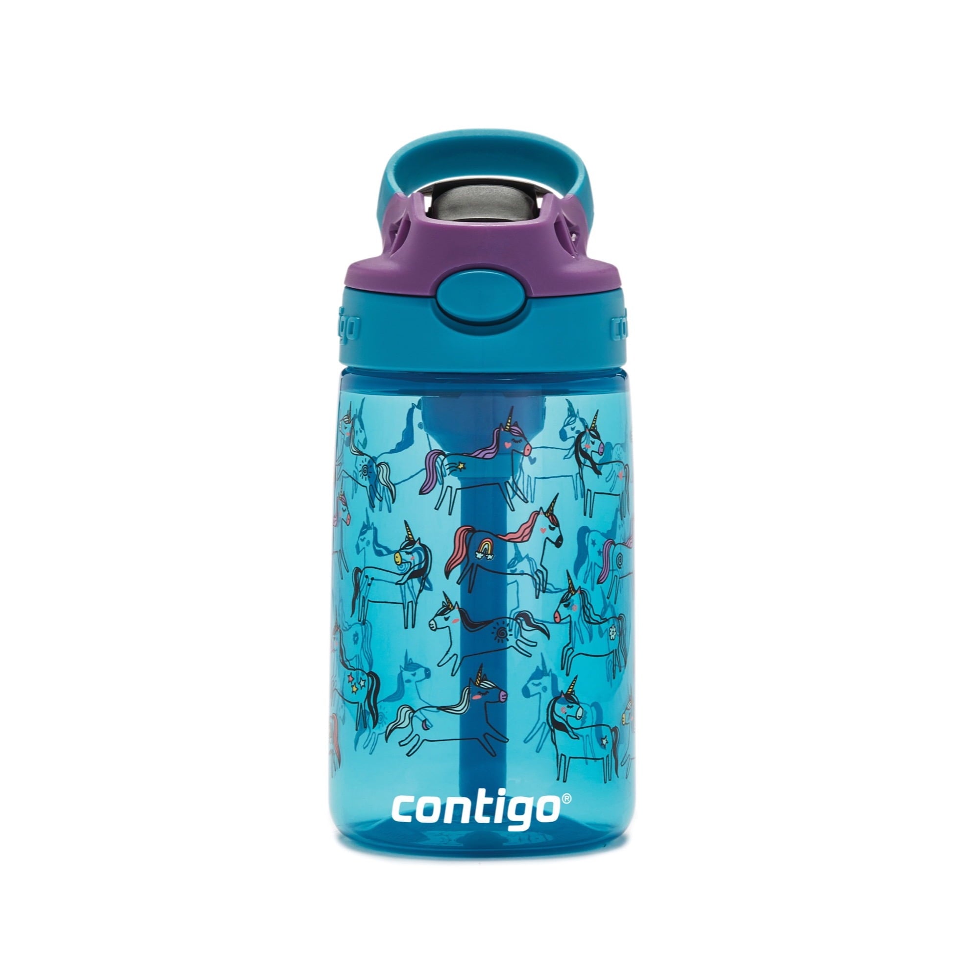 Contigo Kids AUTOSPOUT Straw Water Bottle with Easy-Clean Lid, 14 oz., Juniper Unicorns C099D