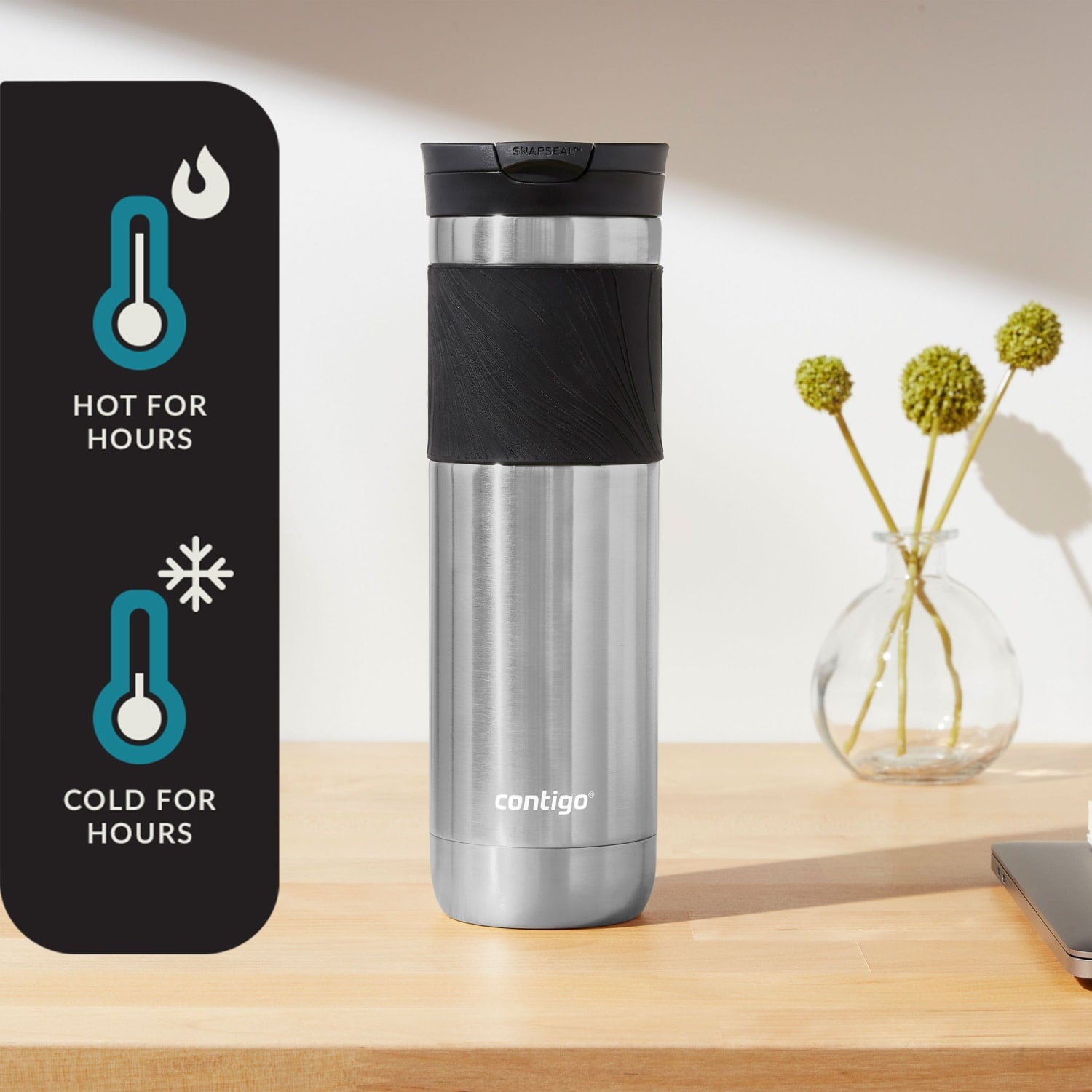 Contigo Byron 2.0 Stainless Steel Travel Mug with SNAPSEAL Lid and Grip in Black, 24 fl oz. C002M