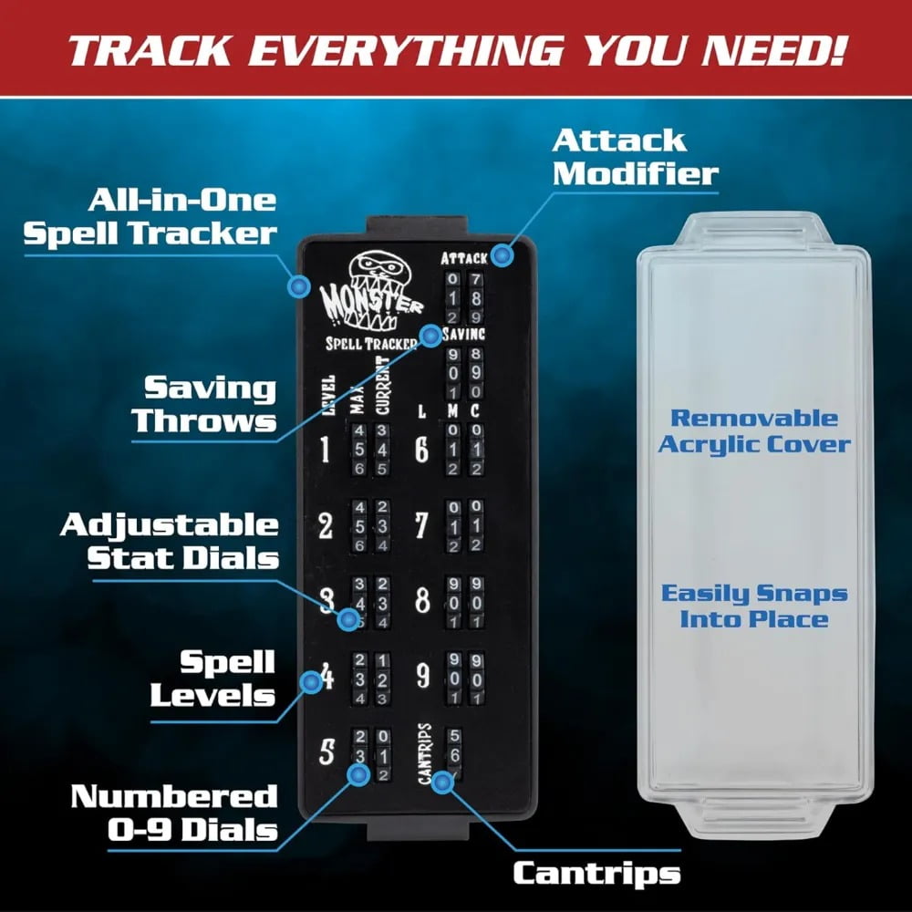 Ultimate RPG Spell Tracker for DND- Easily Keep Track of All Magic Stats, Levels, Modifiers Easily w Adjustable Place-Locking Dials &amp; Protective Cover- Compatible w Dungeons Dragons 5e Tabletop Games C215B