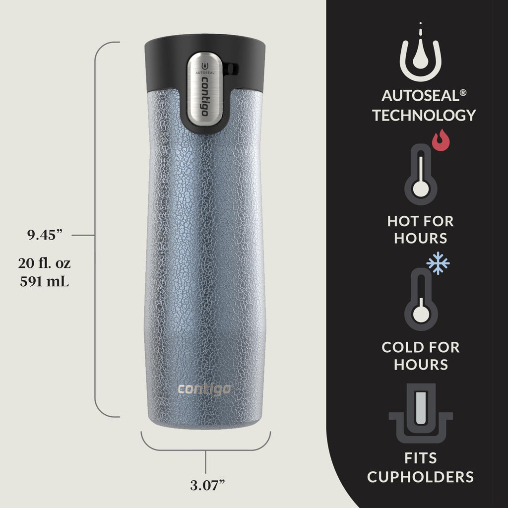 Contigo AUTOSEAL West Loop Vacuum-Insulated Stainless Steel Travel Mug with Easy-Clean Lid, 20 oz, Crystal Lakeside &amp; Crystal Agave, 2-Pack C009X