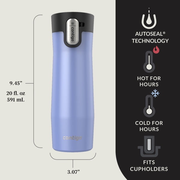Contigo AUTOSEAL West Loop Vacuum-Insulated Stainless Steel Travel Mug with Easy-Clean Lid, 20 oz, Crystal Lakeside &amp; Crystal Agave, 2-Pack C009X