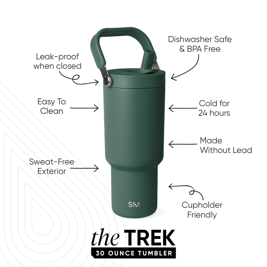 Simple Modern 30 fl oz Insulated Stainless Steel Trek Pivot Tumbler with Straw Lid and Top Handle|Forest C400S