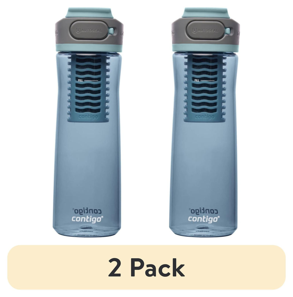 (2 pack) Contigo Clybourn Plastic FreeFlow Filter Water Bottle with AUTOSEAL Lid 24 oz., Dark Ice, with Replacable Filter C062U