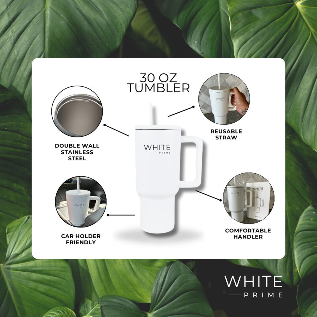 Tumbler 30 oz – Stainless Steel Cup with Handle and Lid | White Prime C420V
