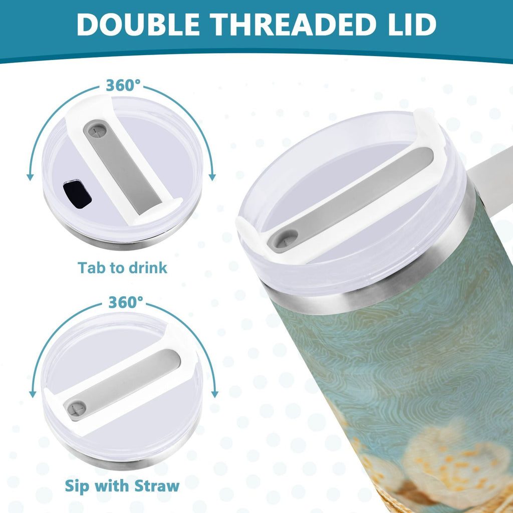 30 oz Insulated Stainless Steel Tumbler Double Wall Stainless Steel Tumbler with 2-Way Drinking Starfish with Flowers C451Q