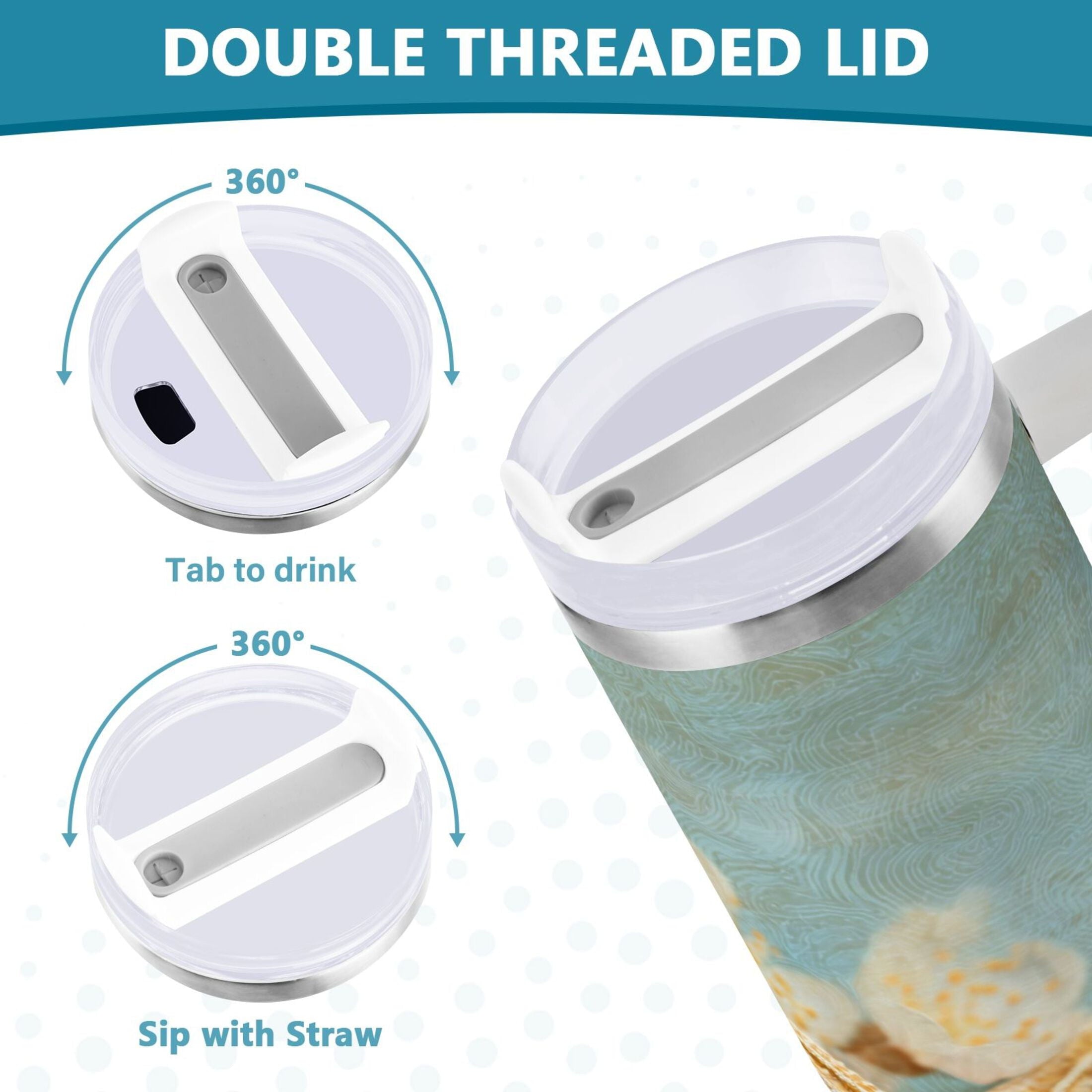 30 oz Insulated Stainless Steel Tumbler Double Wall Stainless Steel Tumbler with 2-Way Drinking Starfish with Flowers C451Q