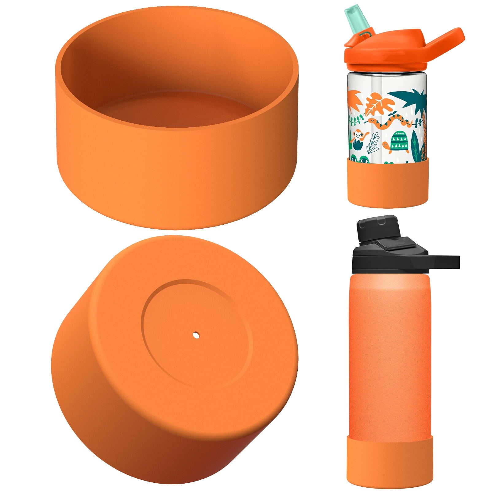 Linkidea 2 Pack Water Bottle Boot Compatible with CamelBak Eddy+20oz/25oz, Chute Mag 20oz/25oz, Carry Cap, Silicone Anti-Slip Bottle Bottom Bumper Protector (Orange) C387K