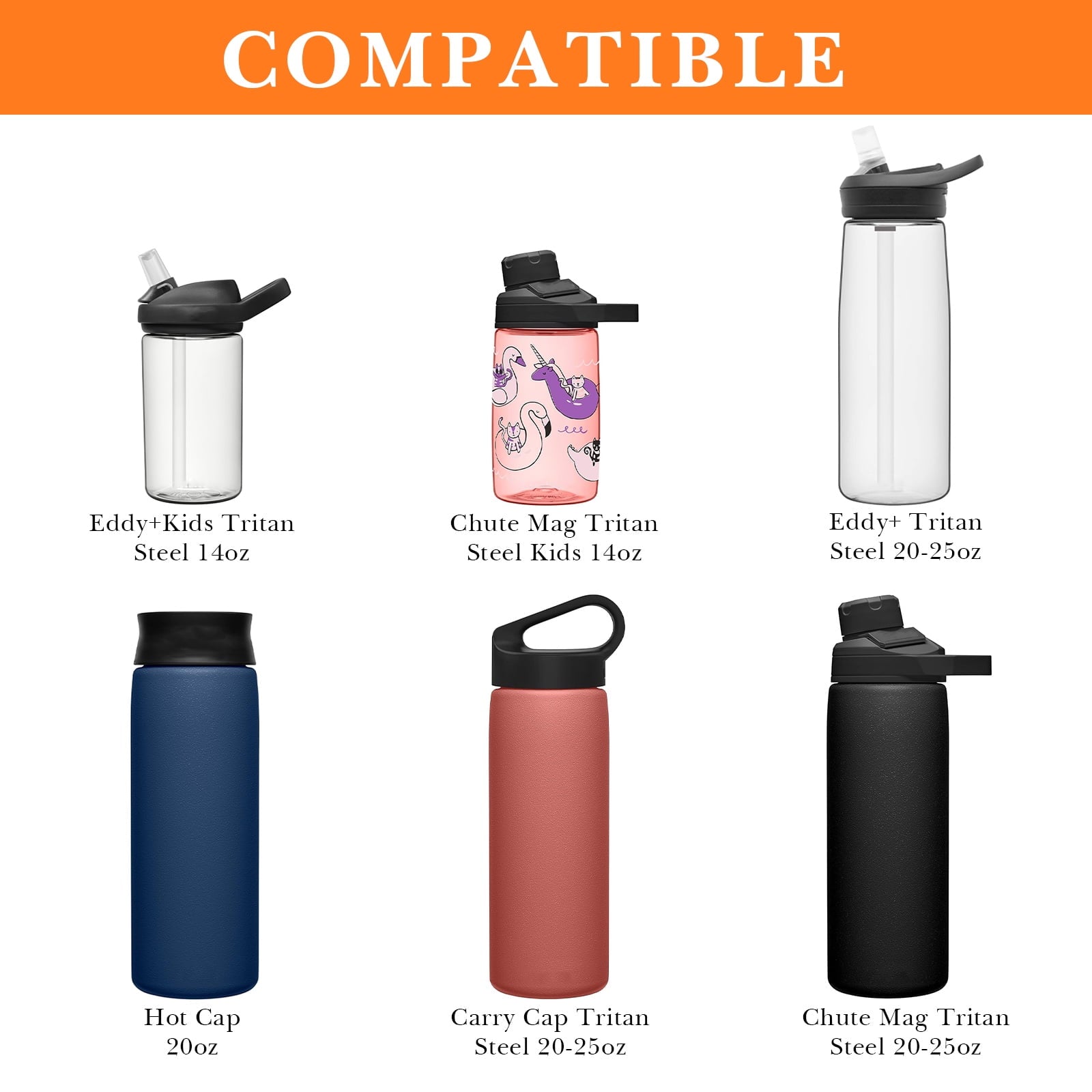 Linkidea 2 Pack Water Bottle Boot Compatible with CamelBak Eddy+20oz/25oz, Chute Mag 20oz/25oz, Carry Cap, Silicone Anti-Slip Bottle Bottom Bumper Protector (Orange) C387K