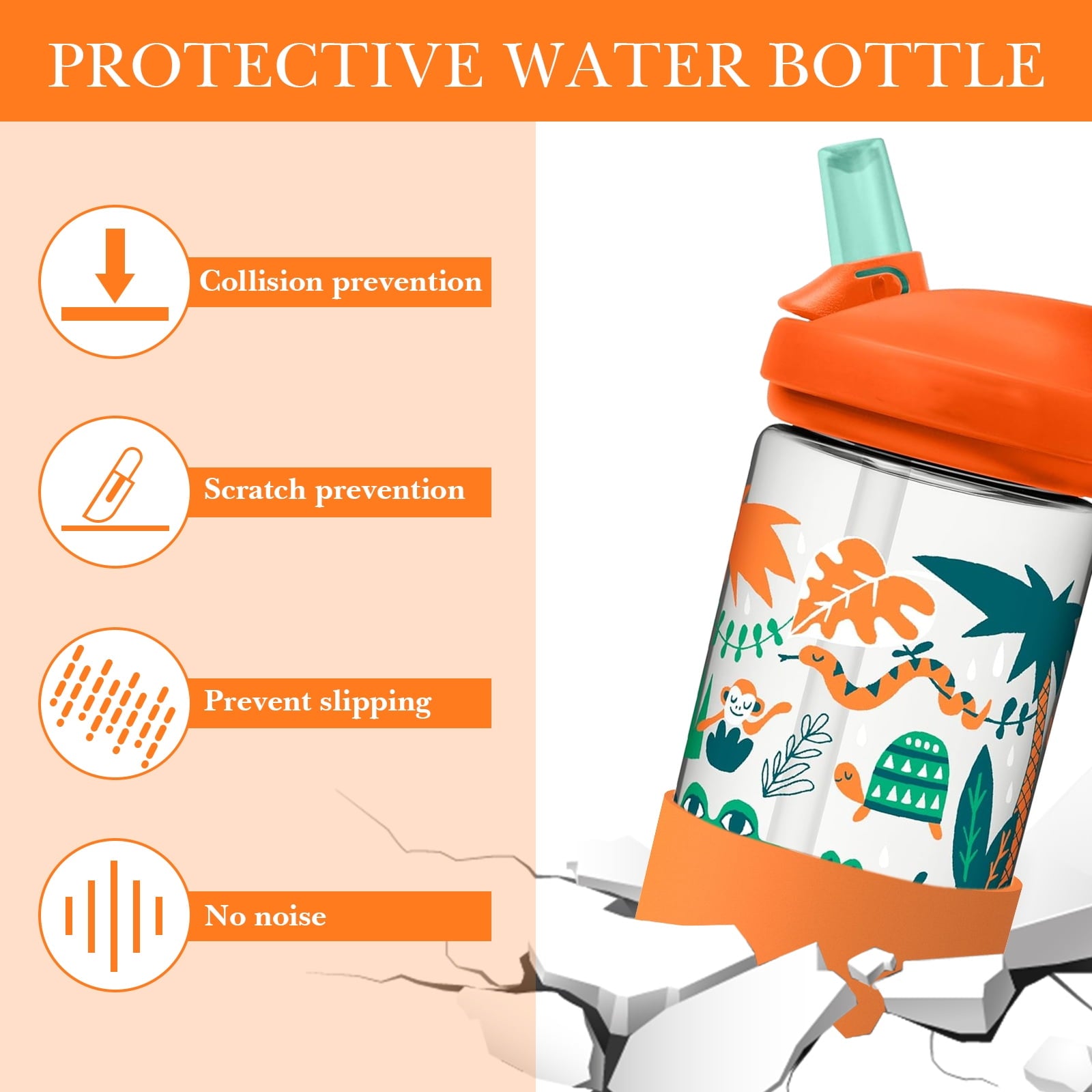 Linkidea 2 Pack Water Bottle Boot Compatible with CamelBak Eddy+20oz/25oz, Chute Mag 20oz/25oz, Carry Cap, Silicone Anti-Slip Bottle Bottom Bumper Protector (Orange) C387K