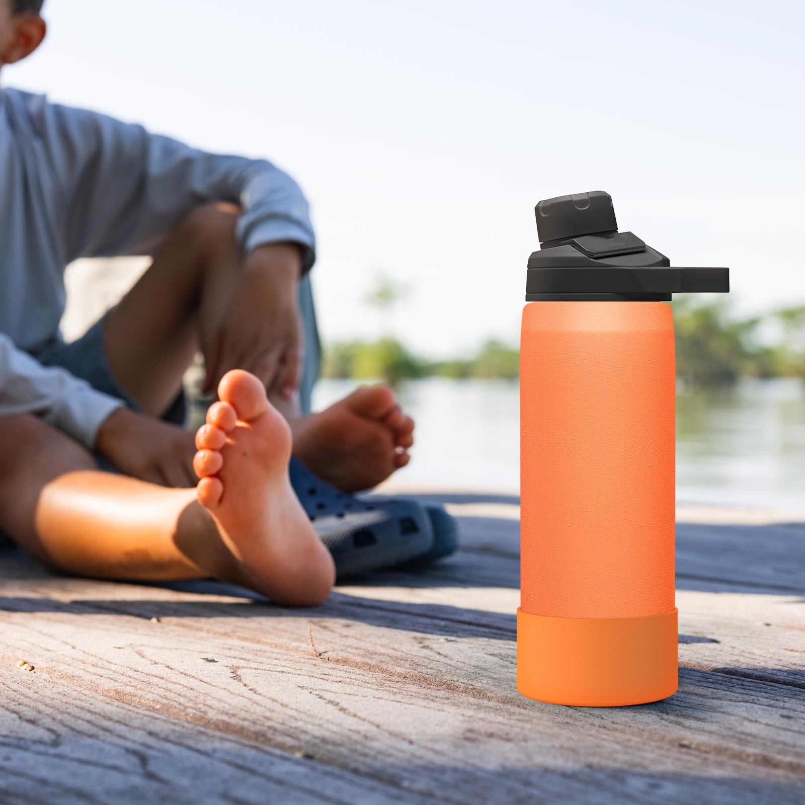 Linkidea 2 Pack Water Bottle Boot Compatible with CamelBak Eddy+20oz/25oz, Chute Mag 20oz/25oz, Carry Cap, Silicone Anti-Slip Bottle Bottom Bumper Protector (Orange) C387K