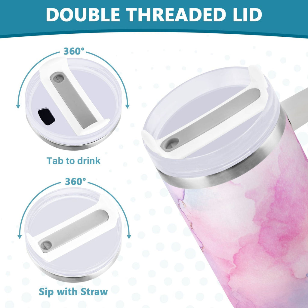 30 oz Insulated Stainless Steel Tumbler Double Wall Stainless Steel Tumbler with 2-Way Drinking Pastel Pink Marble Texture C614P