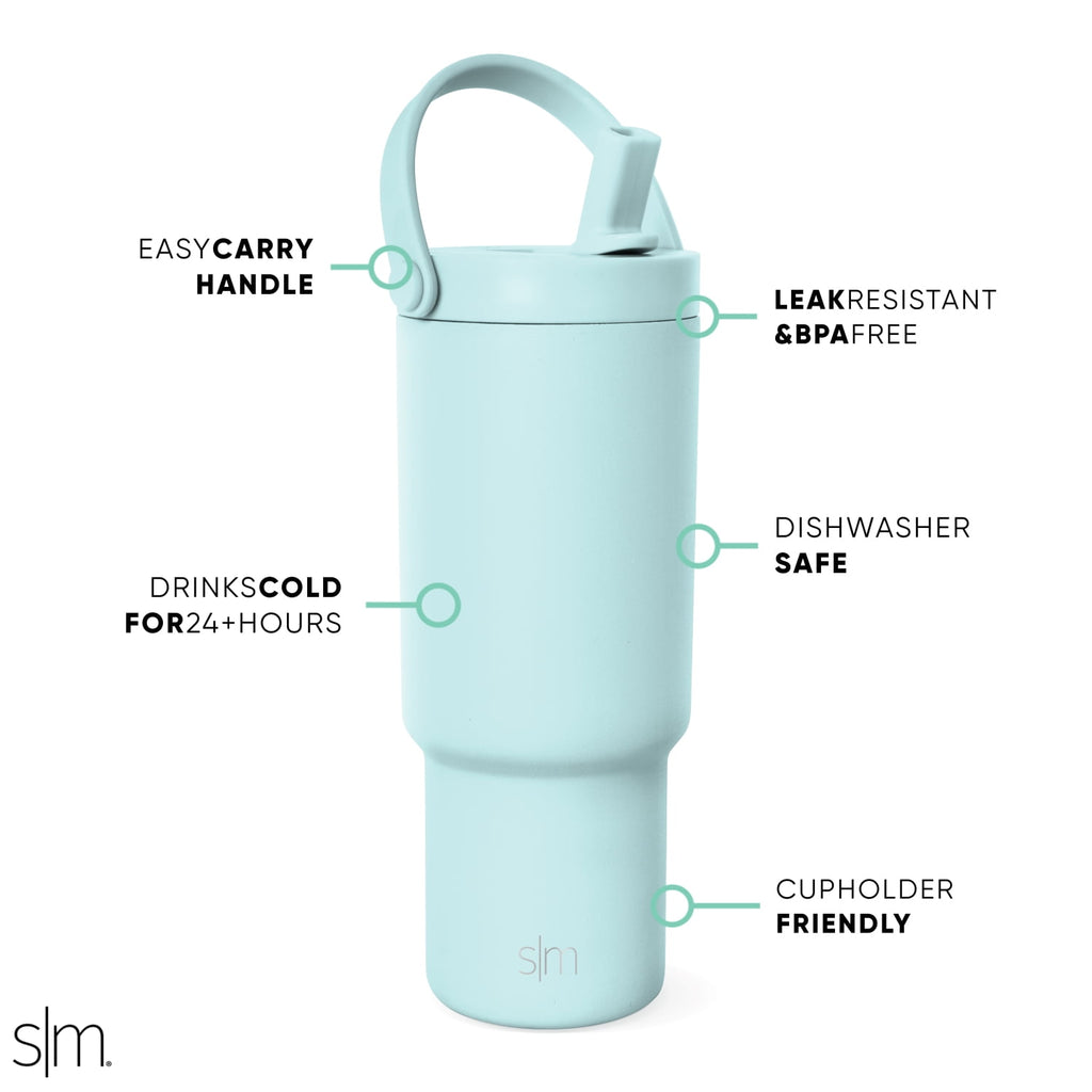 Simple Modern 24 fl oz Insulated Stainless Steel Trek Pivot Tumbler with Straw Lid and Top Handle|Seaside Blue C397W
