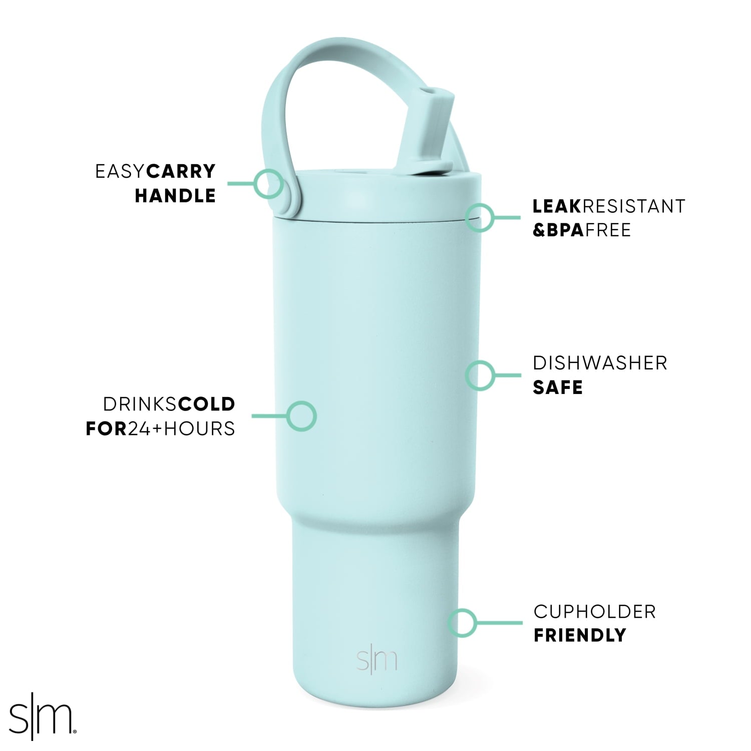 Simple Modern 24 fl oz Insulated Stainless Steel Trek Pivot Tumbler with Straw Lid and Top Handle|Seaside Blue C397W