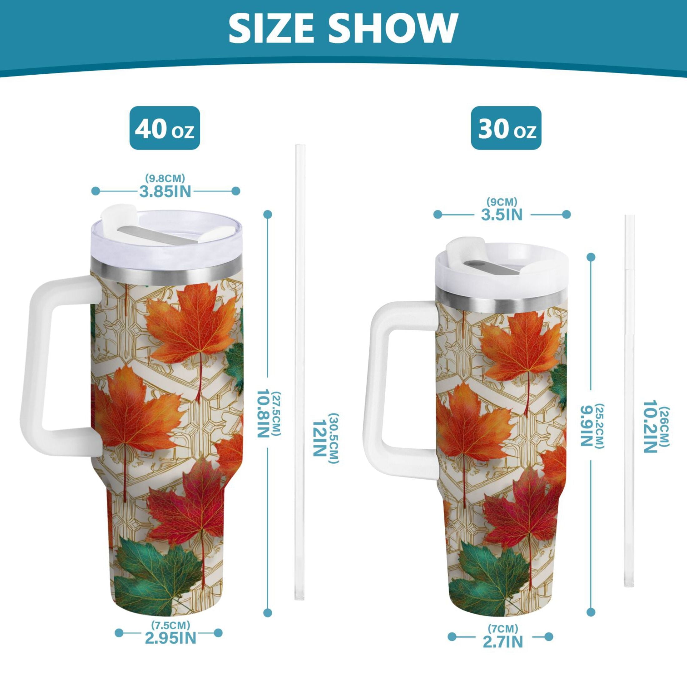 30 oz Insulated Stainless Steel Tumbler Double Wall Stainless Steel Tumbler with 2-Way Drinking Green and Red Maple Leaves C565G