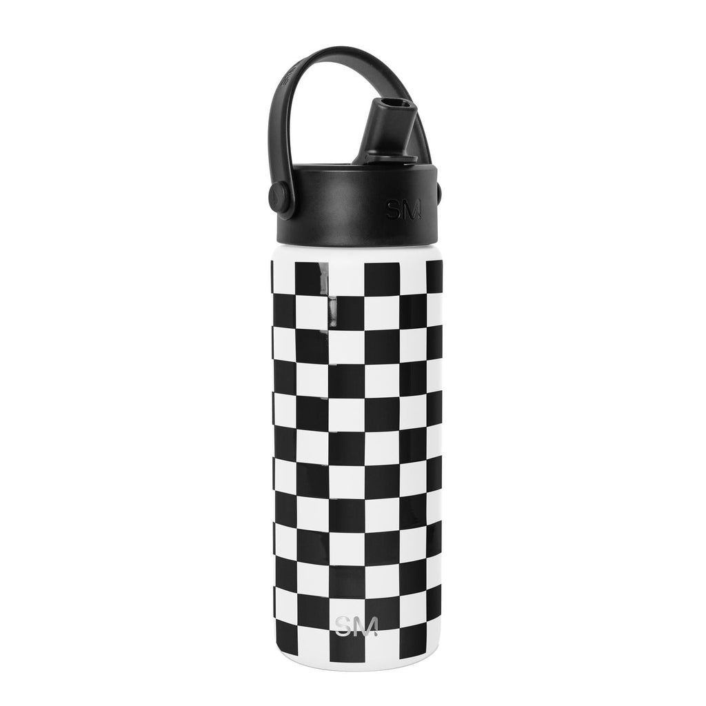 Simple Modern 18 fl oz Insulated Stainless Steel Summit Wide Mouth Water Bottle with Handle and Straw Lid|Black and White Checkmate C398F