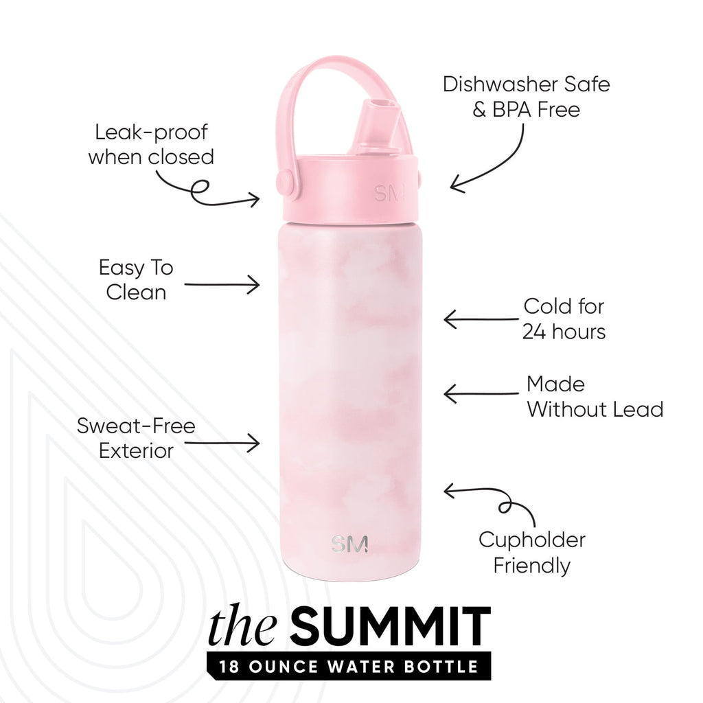 Simple Modern 18 fl oz Insulated Stainless Steel Summit Wide Mouth Water Bottle with Handle and Straw Lid|Black and White Checkmate C398F