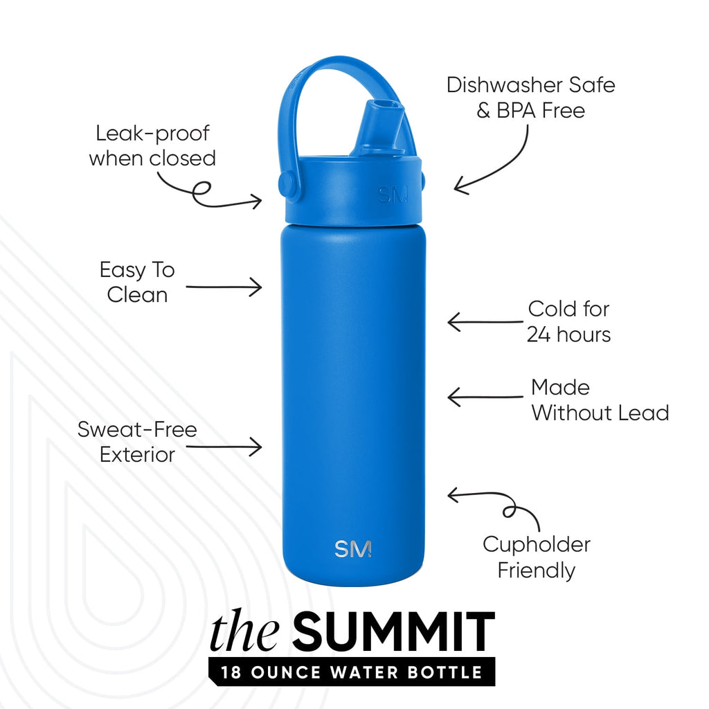 Simple Modern 18 fl oz Insulated Stainless Steel Summit Wide Mouth Water Bottle with Handle and Straw Lid|Black and White Checkmate C398F