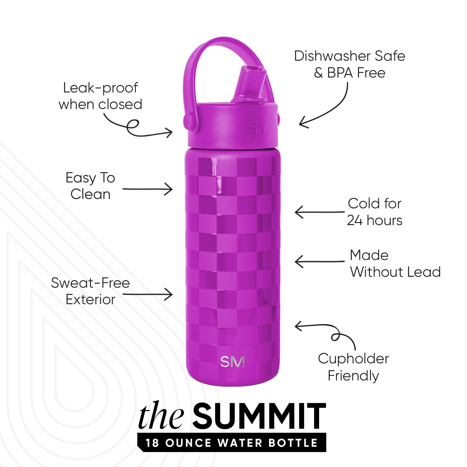 Simple Modern 18 fl oz Insulated Stainless Steel Summit Wide Mouth Water Bottle with Handle and Straw Lid|Black and White Checkmate C398F