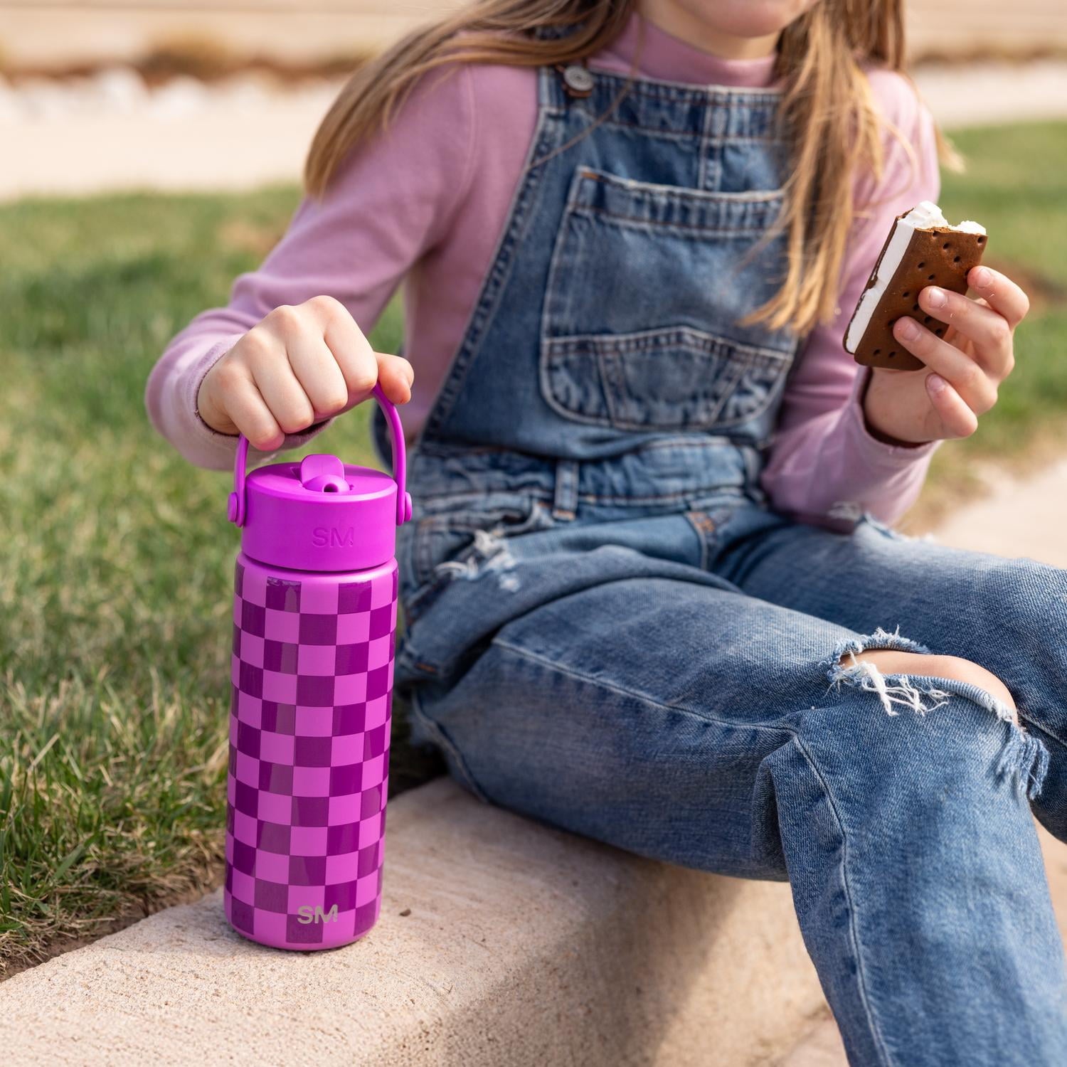 Simple Modern 18 fl oz Insulated Stainless Steel Summit Wide Mouth Water Bottle with Handle and Straw Lid|Black and White Checkmate C398F