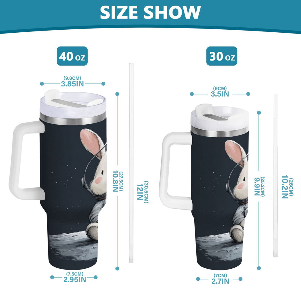 40 oz Insulated Stainless Steel Tumbler Double Wall Stainless Steel Tumbler with 2-Way Drinking Rabbit in A Space C673B